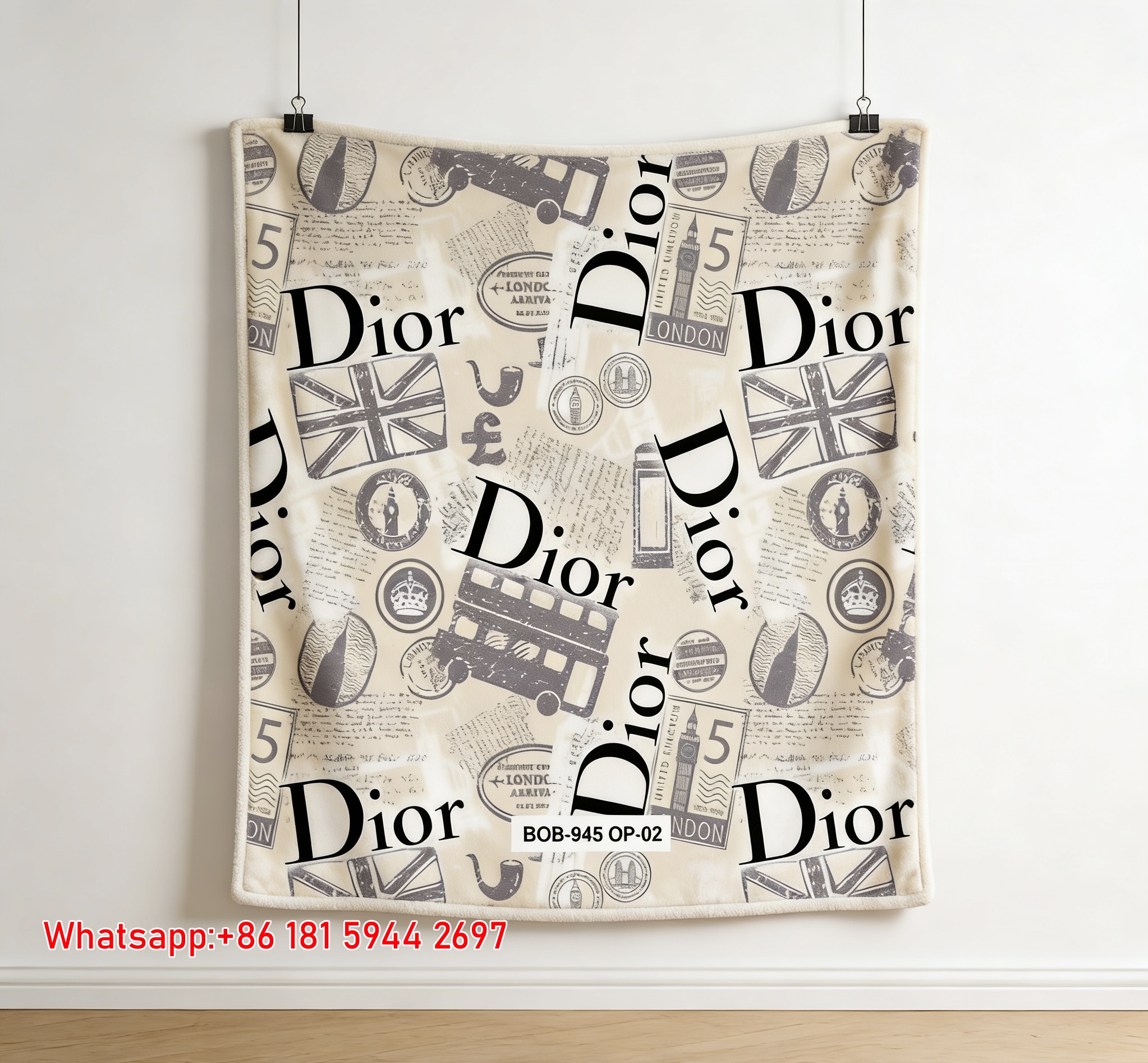 Dior London Travel Stamp Flannel Sofa Throw Blanket D435